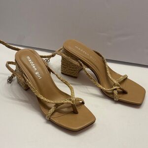 Madden Girl Tan Braided Strap Block Heel Sandals with Square Toe